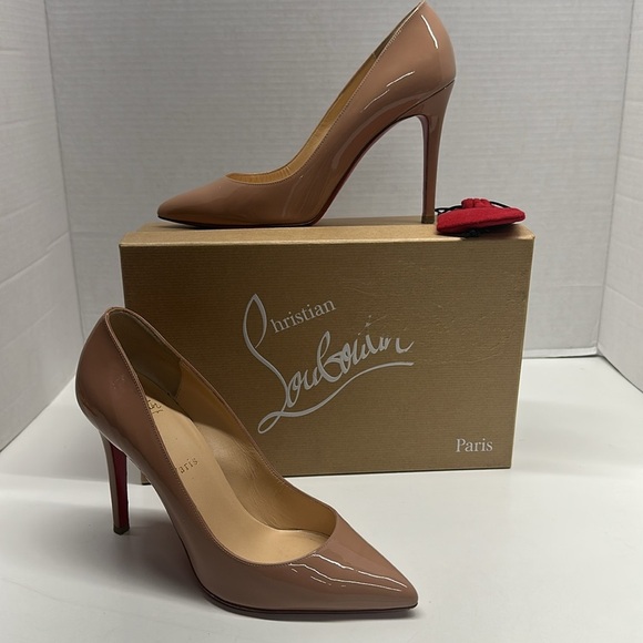 Christian Louboutin Pigalle High Heel Shoes Patent Leather 100mm Pumps Nude  38.5